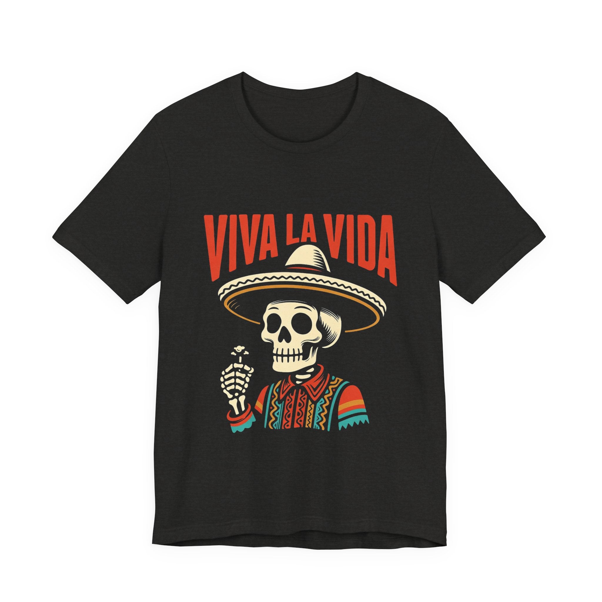 Viva La Vida dark grey heather tee - retro Dia de Muertos calavera serape graphic shirt